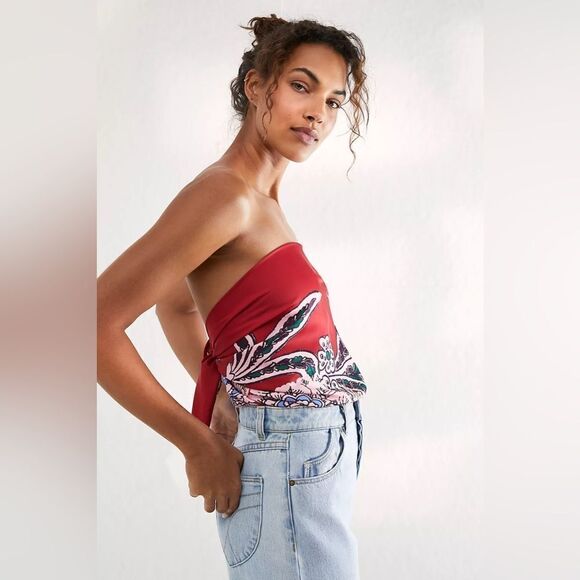 Free People NWT Spellbound Strapless Bodysuit in Cherry Combo Size Large - Picture 2 of 10